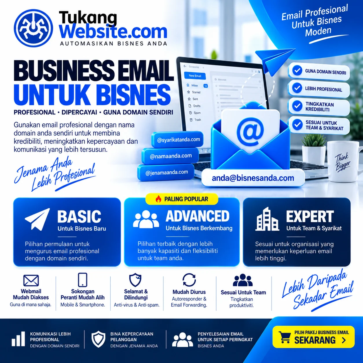 Business Email untuk bisnes Malaysia dengan domain sendiri oleh TukangWebsite.com